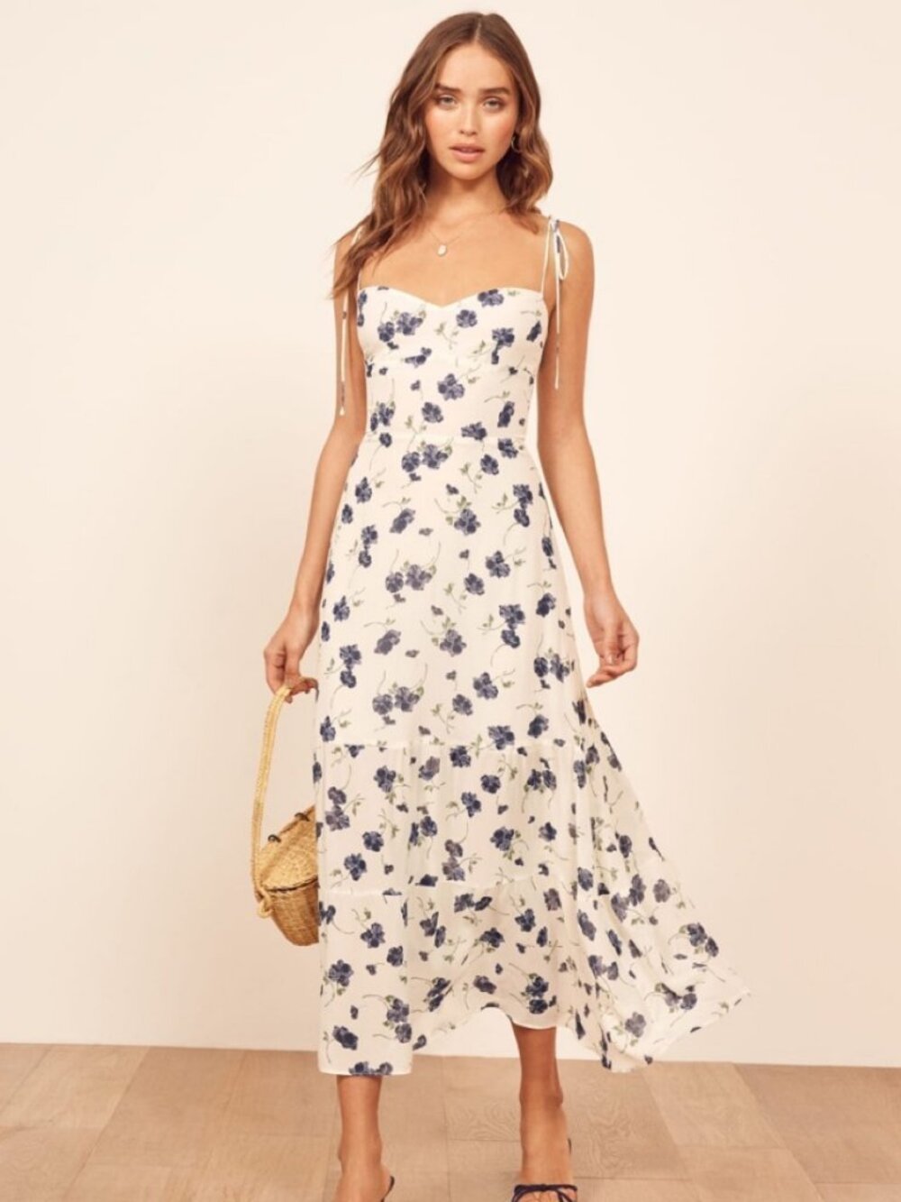 Like new: REFORMATION Emmie Midi Dress | Ivory Blueberries Floral Print | sz 4